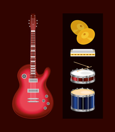 set of realistic instrument musicのイラスト素材