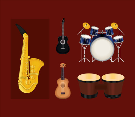 icons, realistic instrument musicのイラスト素材