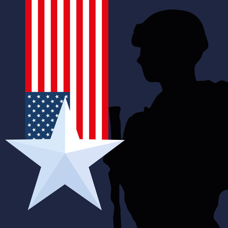 american flag and soldier, veterans dayのイラスト素材