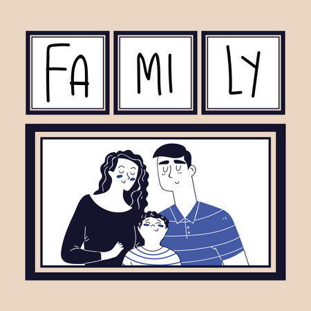 family people and letteringのイラスト素材