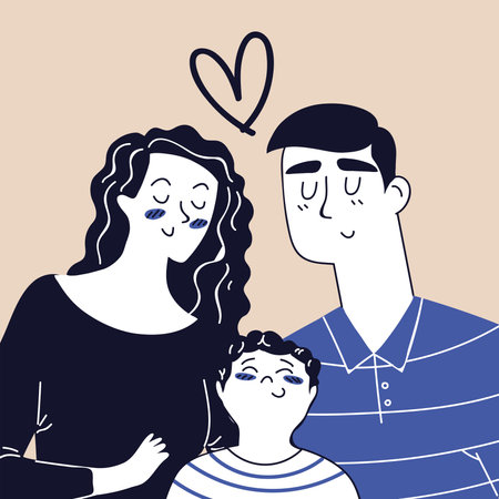 father mother and son, line artのイラスト素材