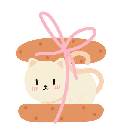 cat and bread kawaiiのイラスト素材