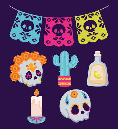 day of the dead, icon setのイラスト素材