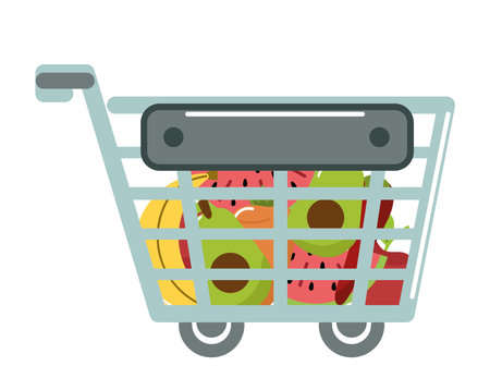 grocery cart and foodのイラスト素材