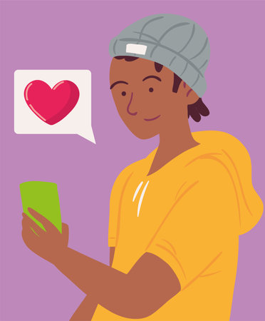 young holds smartphoneのイラスト素材