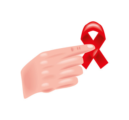 hands holding ribbon AIDS awarenessのイラスト素材
