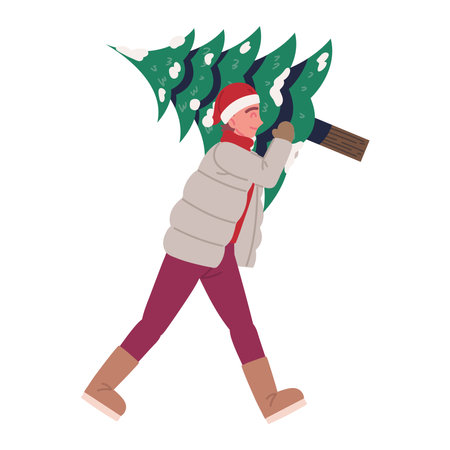 man with christmas treeのイラスト素材