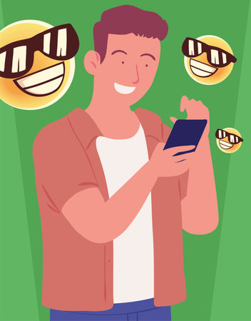 happy man with smartphoneのイラスト素材