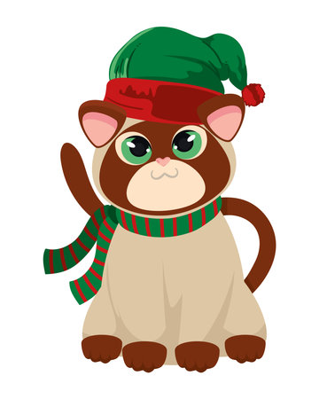 christmas cat with scarfのイラスト素材