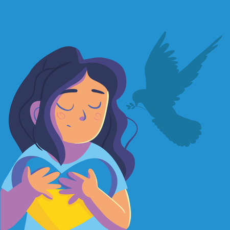 Ukraine no war, woman with heartのイラスト素材