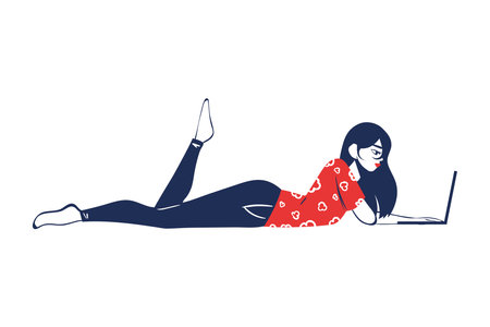 woman chilling and using laptopのイラスト素材