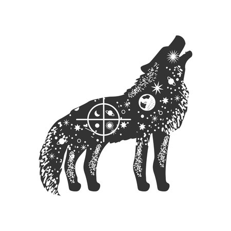 wolf surreal astrologyのイラスト素材
