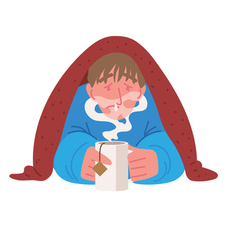 sick man with hot teaのイラスト素材