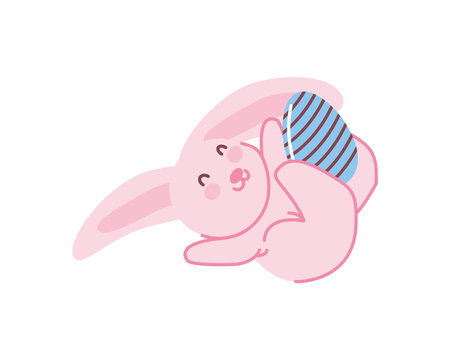 easter bunny and striped eggのイラスト素材