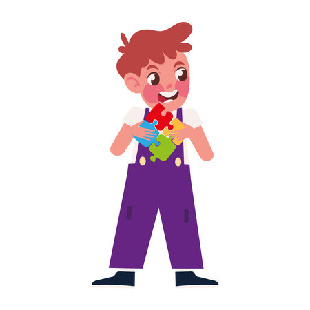 boy with puzzlesのイラスト素材