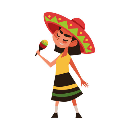 mexican girl with maracaのイラスト素材