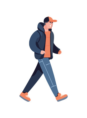 man is walking in winter fashionのイラスト素材