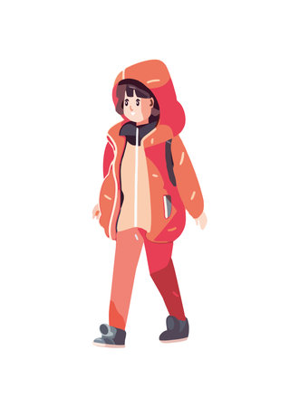 Smiling cartoon girl walking in cute fashionのイラスト素材