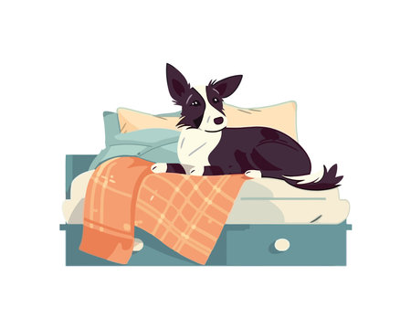 Cute puppy resting on soft bedのイラスト素材
