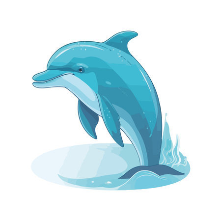 Cute dolphin jumps with cheerful sea lifeのイラスト素材