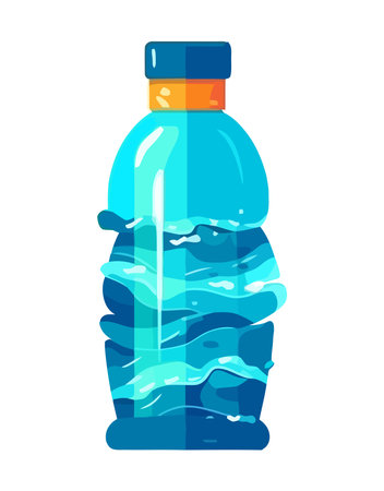 Blue liquid in plastic bottle, refreshing drinkのイラスト素材