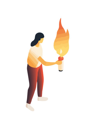 woman holds a burning torchのイラスト素材