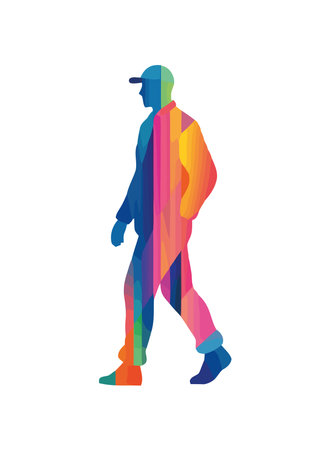 man walking on abstract backdropのイラスト素材