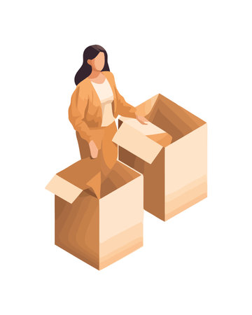 Woman packaging box symbolizing shipping serviceのイラスト素材