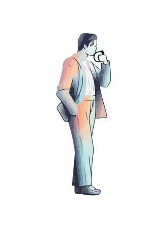 Successful businessman in suit working with technologyのイラスト素材