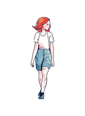 Slim fashion model walking in summer dressのイラスト素材