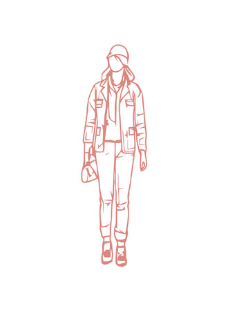 Walking woman with bag in jacket and jeanのイラスト素材