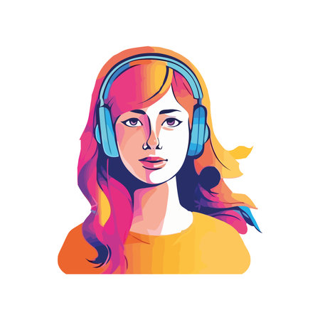 Smiling young woman in headphones, modern fashionのイラスト素材