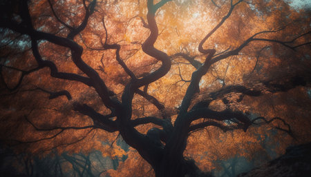 Spooky silhouette of old tree in autumn generated by artificial intelligenceの素材