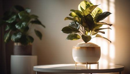 Indoor plant on table brings nature inside generated by artificial intelligenceの素材