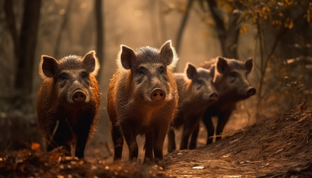 Cute piglet grazing in a green meadow generated by artificial intelligenceの素材