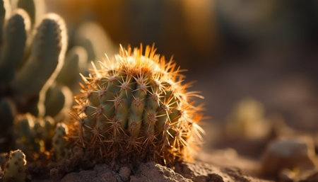 Sharp thorns on succulent plant in arid climate generated by artificial intelligenceの素材