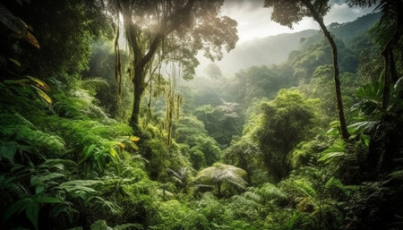 Tranquil scene of tropical rainforest growth generated by artificial intelligenceの素材