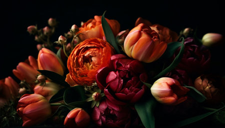 Vibrant tulip bouquet, a gift of love generated by artificial intelligenceの素材