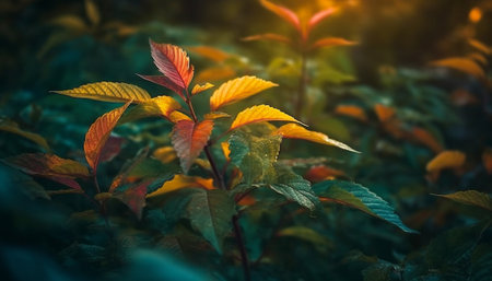 Vibrant autumn colors on close up maple tree generated by artificial intelligenceの素材