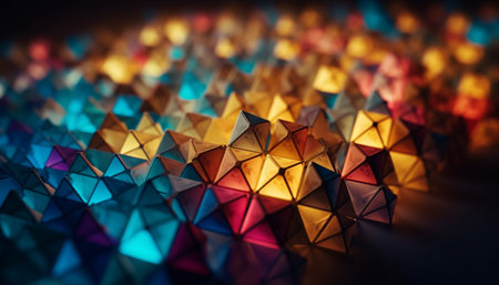 Vibrant colors and glowing shapes illuminate celebration generated by artificial intelligenceの素材