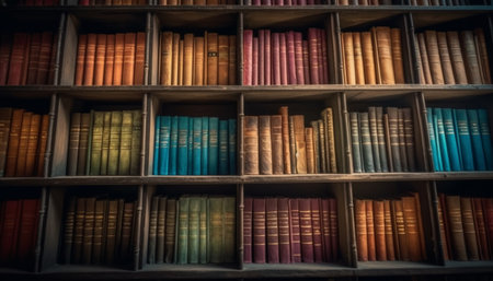 Abundance of old wisdom in ancient bookstore generated by artificial intelligenceの素材