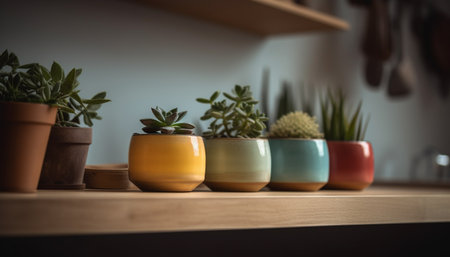 Green potted plants decorate modern domestic interiors beautifully generated by artificial intelligenceの素材
