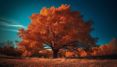 Silhouette of spooky tree in autumn night generated by artificial intelligenceの素材
