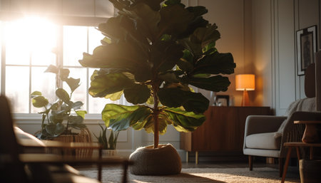 Sunlit living room with modern decor elegance generated by artificial intelligenceの素材