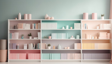 Modern bookshelf decoration with clean and sparse space generated by artificial intelligenceの素材