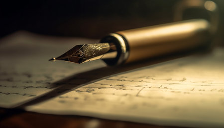 Antique pen on blank page, writing success generated by artificial intelligenceの素材