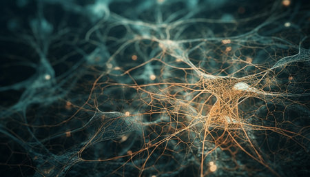 Nerve cells communicate through synapses in brain generated by artificial intelligenceの素材
