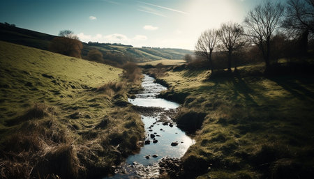 Tranquil scene of flowing water in Derbyshire generated by artificial intelligenceの素材