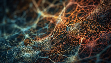 Bright nerve cell glowing in dark backdrop generated by artificial intelligenceの素材