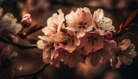 Fresh pink cherry blossom petals in springtime generated by artificial intelligenceの素材